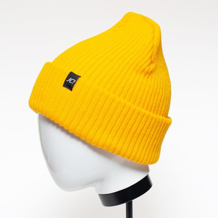 Теплая шапка из шерсти с акрилом - Желтая