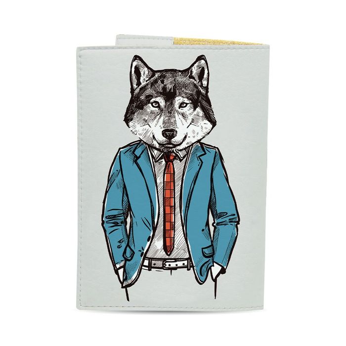Обложка на загранпаспорт, паспорт книжка - Волк в костюме