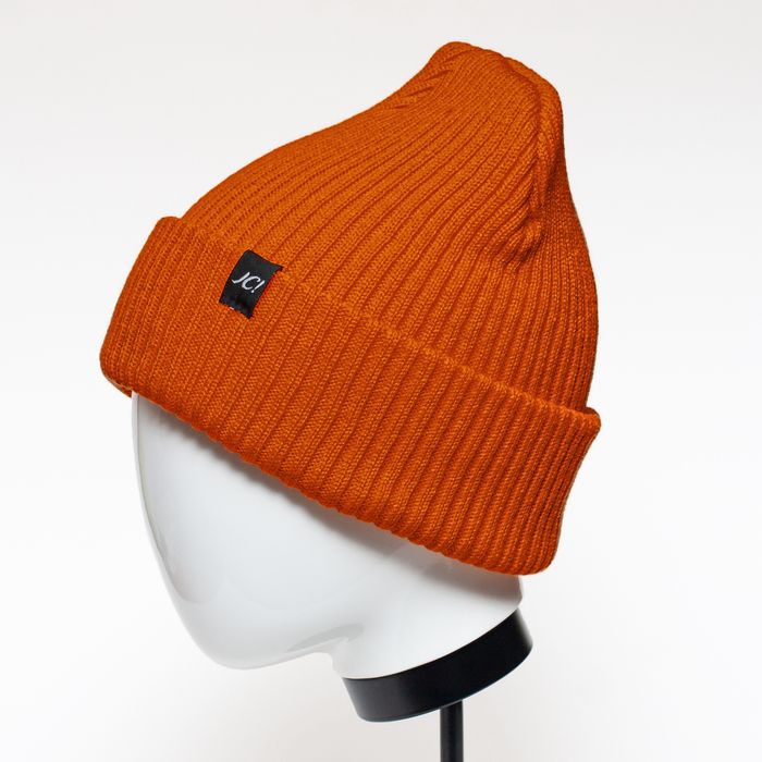 Теплая шапка из шерсти с акрилом - Оранжевая