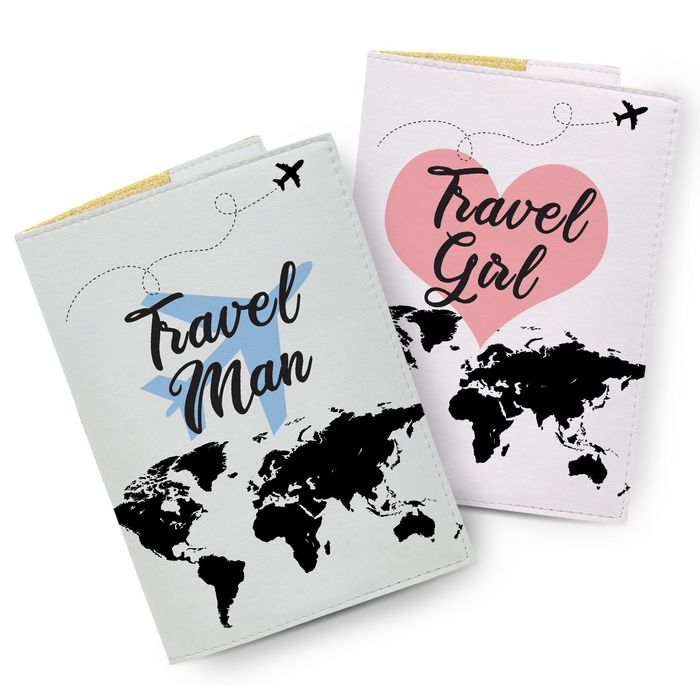 Набор обложек на загранпаспорт, паспорт книжка - Travel Man and Girl
